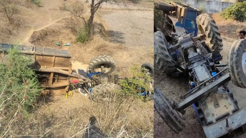 अवैध रेत से भरा ट्रैक्टर पलटा